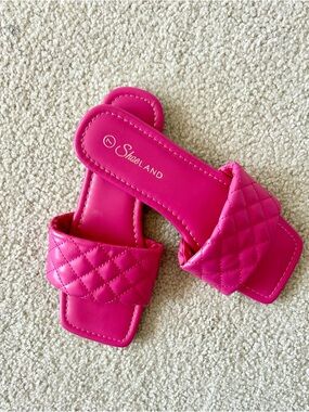 Hot Pink Quilted Slide Sandals - ShoeLand
